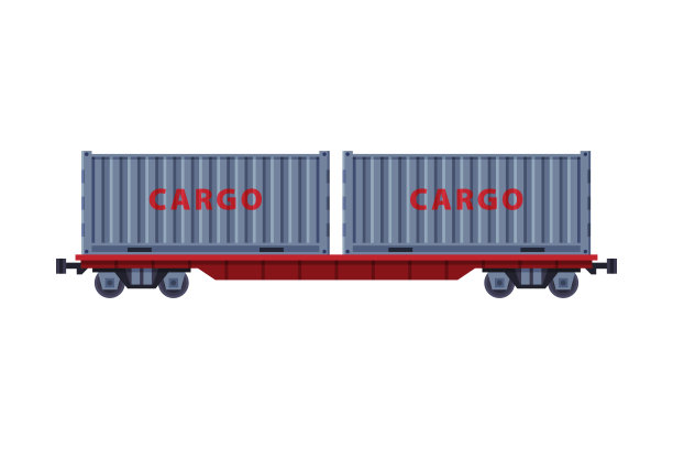 铁路运输集装箱，铁路货运运输平坦风格矢量插图在白色的背景图片下载