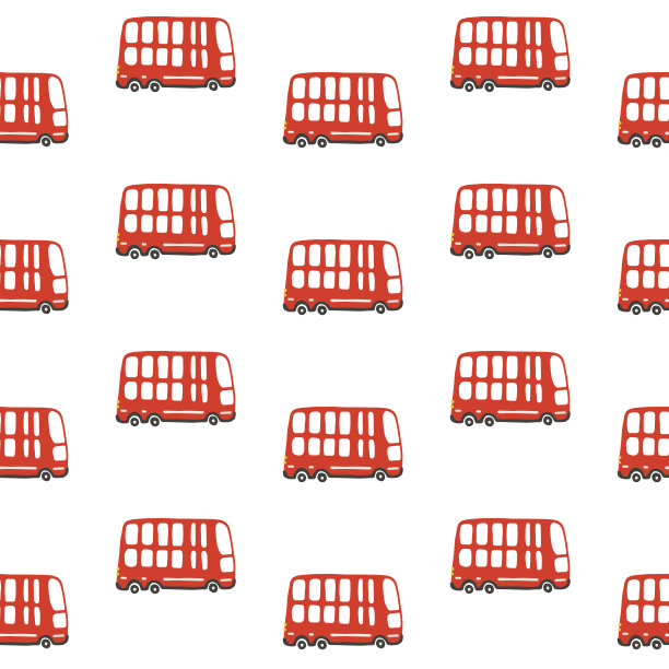 双层红色巴士无缝模式。矢量幼稚插图在斯堪的纳维亚简单的手绘风格。有限的调色板是理想的打印婴儿衣服，数码纸图片下载