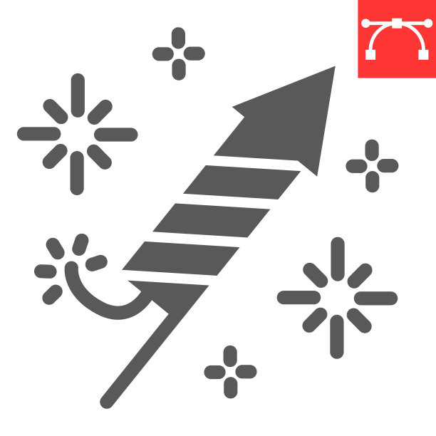 烟花火箭符号图标，独立日和圣诞节，爆竹符号矢量图形，可编辑的笔触固体图标，eps 10。图片下载