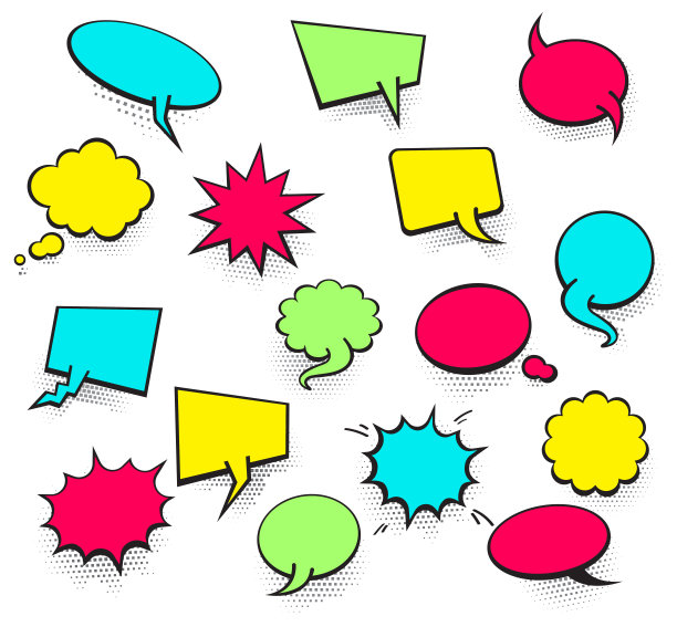矢量彩色空漫画集流行云流行艺术漫画盒。一套短信泡泡语音卡通表情插图。漫画书背景模板图片下载