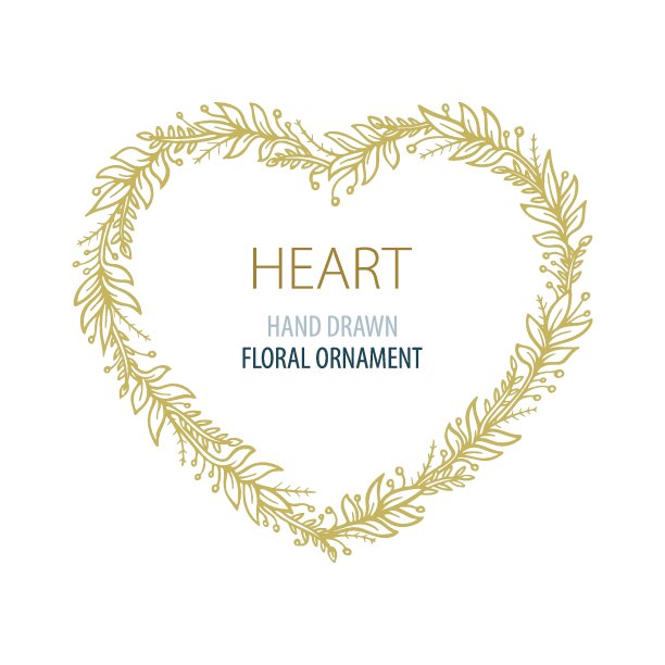心形框架与花卉装饰。手绘心形的浪漫设计。图片下载