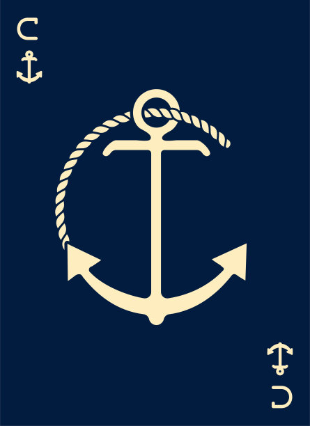 用船绳制成的锚和信的老式标签。服装t恤或海报设计。标志型字母与扑克牌风格。矢量插图。图片下载