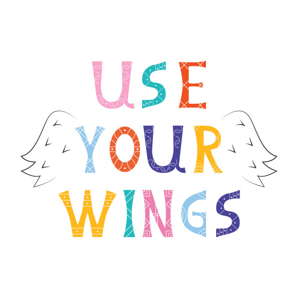可爱的矢量插图与天使的翅膀和彩色的文字使用你的翅膀。图片下载