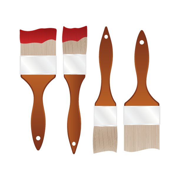 油漆刷。画笔与颜色飞溅手绘矢量插图。图片下载