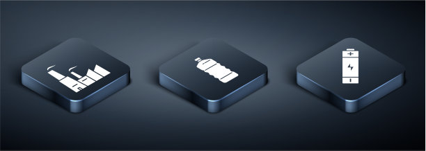 设置等距工厂电池和塑料瓶图片下载