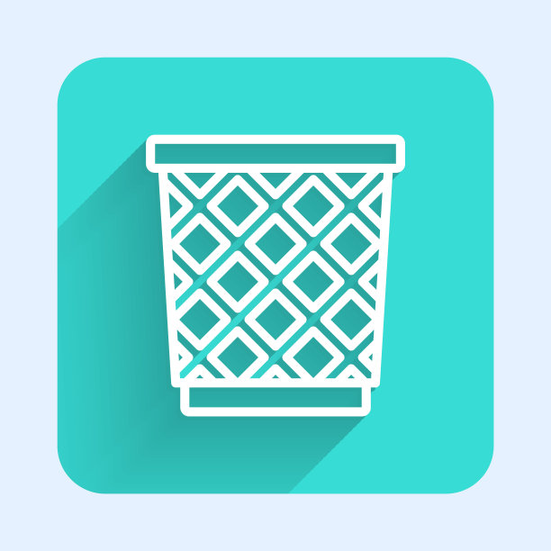 白线垃圾桶图标孤立与长阴影。垃圾桶的迹象。回收篮图标。办公室垃圾图标。绿色广场按钮。矢量图图片下载