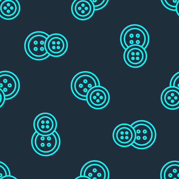 绿色线缝纫按钮的衣服图标隔离无缝模式上的蓝色背景。服装按钮。矢量图图片下载