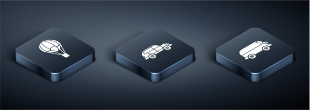 设置等距热气球复古面包车和图片下载