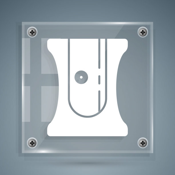 白色卷笔刀图标孤立在灰色背景。方形玻璃面板。矢量图图片下载