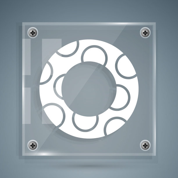 白色橡胶游泳圈图标孤立在灰色背景。救生筏用于海滩，救生带用于救人。方形玻璃面板。矢量图图片下载