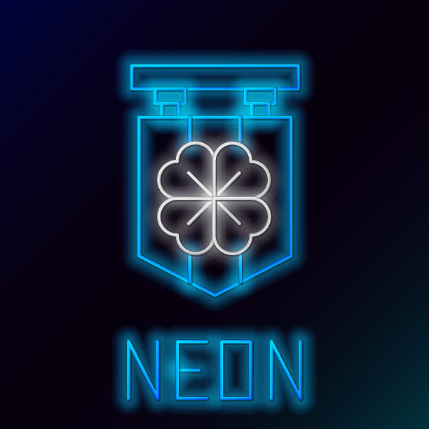 发光的霓虹灯线街道招牌与四片叶子三叶草图标孤立在黑色的背景。适合广告酒吧、咖啡厅、酒吧。色彩斑斓的轮廓的概念。向量图片下载