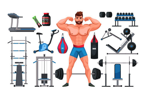 健美运动员，训练附件孤立在白色图片下载