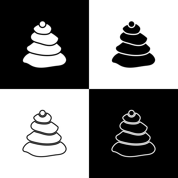 设置堆栈热石头图标孤立的黑色和白色背景。Spa沙龙配件。矢量图图片下载