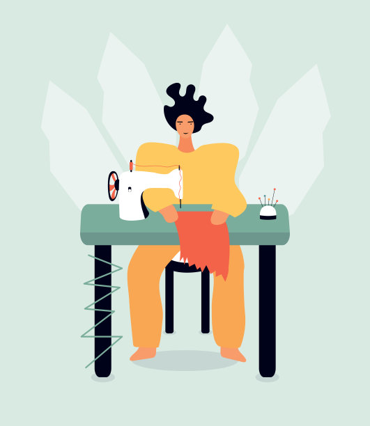 矢量插图与裁缝制作衣服。图片下载
