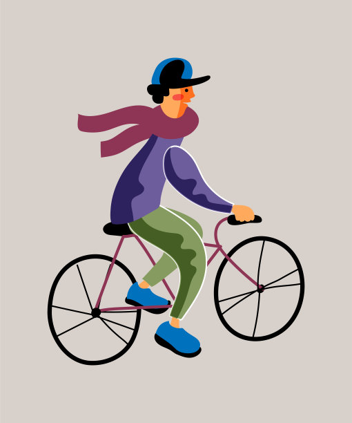 盖伊骑自行车平面矢量插图图片下载