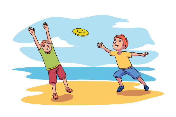 矢量人物男孩玩飞碟图片下载