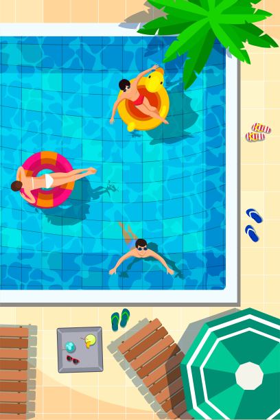 在俯视图背景中游泳池的矢量插图图片下载