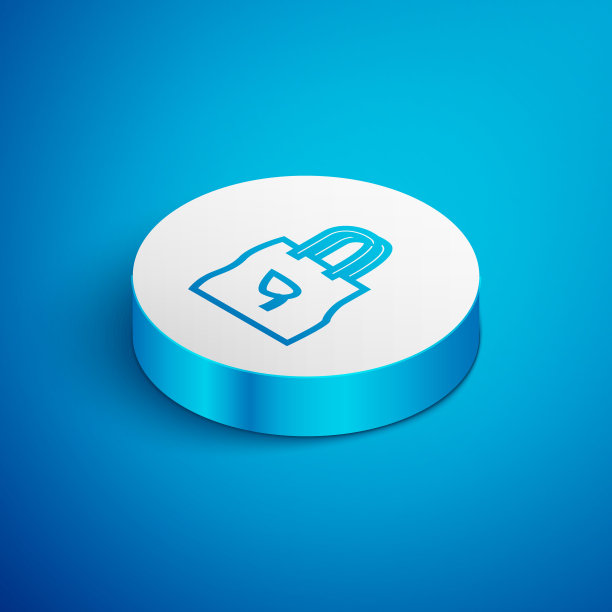 纸质购物袋与回收图标隔离在蓝色背景。有回收标志的袋子。白色的圆按钮。矢量图图片下载