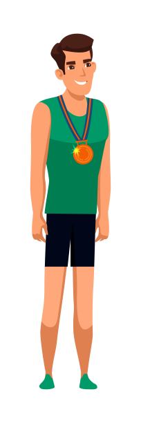 骄傲的运动员与金牌隔离在白色图片下载