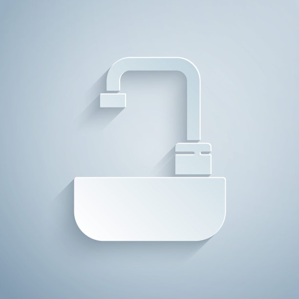 剪纸面盆与水龙头图标孤立在灰色背景。纸艺术风格。矢量图图片下载