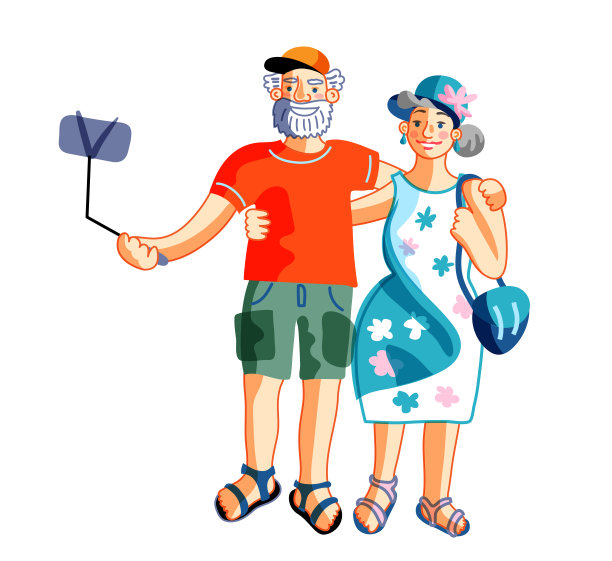 游客夫妇在手机上自拍图片下载