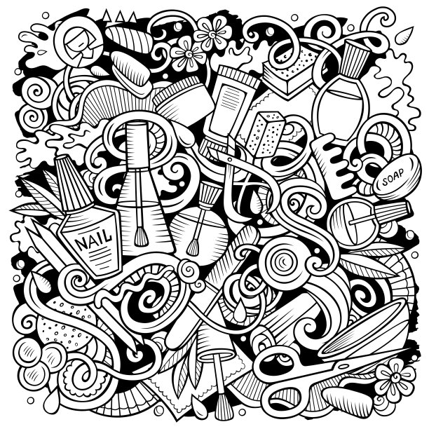 美甲沙龙手绘矢量涂鸦插图。修指甲的海报设计。图片下载