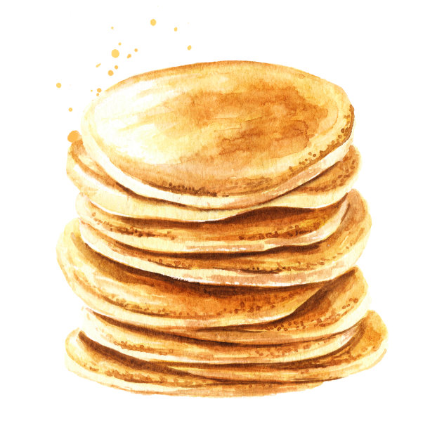 堆栈的煎饼。手绘水彩插图孤立的白色背景图片下载