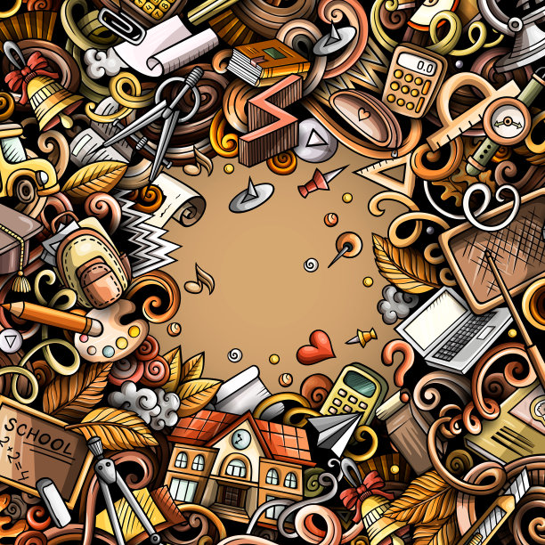 卡通矢量涂鸦回到学校画框图片下载