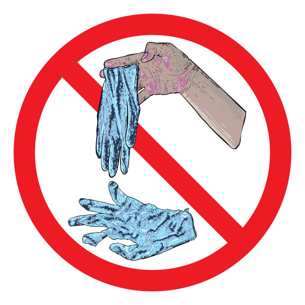 不垃圾的迹象。停止投掷危险的旧手套。不要把生物垃圾扔在街道上污染城市。新型冠状病毒感染的预防预警建议绘制。图片下载