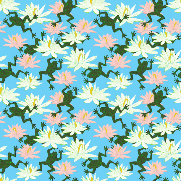 无缝图案与青蛙和睡莲图片下载