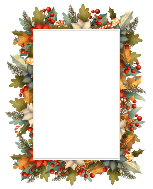 用一品红、棒棒糖、糖果、姜饼、浆果、树叶、树枝制作的圣诞卡片或请帖。图片下载