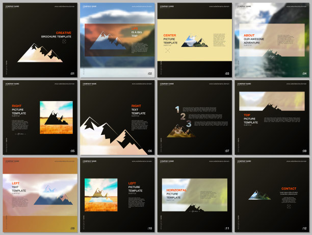 手册模板。包括设计模板的方形传单，传单，小册子，报告，演示，广告。背景为旅游露营、自然旅游、露营。Aadventure设计理念。图片下载