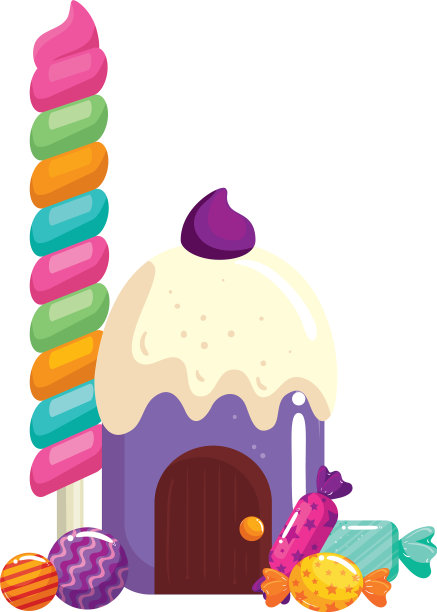 纸杯蛋糕屋美味与糖果隔离图标图片下载