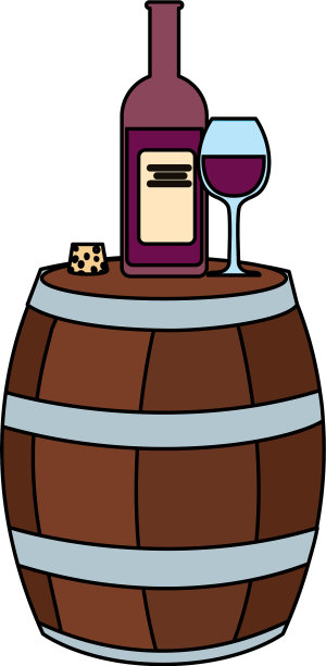 酒桶与瓶装葡萄酒在白色背景图片下载