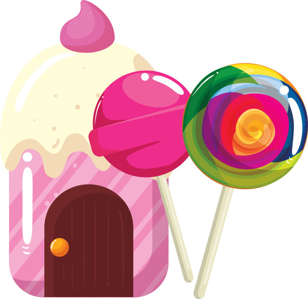 有棒棒糖的纸杯蛋糕屋图片下载