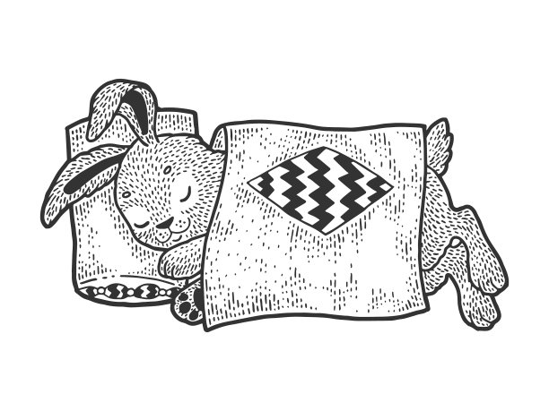 卡通熟睡的兔子素描雕刻图片下载