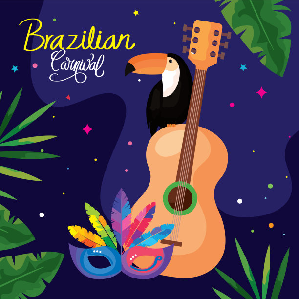 海报狂欢节巴西巨嘴鸟和图标图片下载