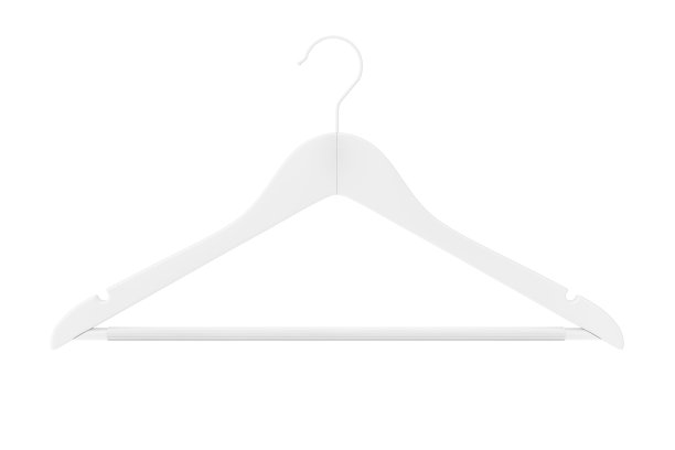 优质天然漆白色衣架与防滑条粘土风格。3d渲染图片下载