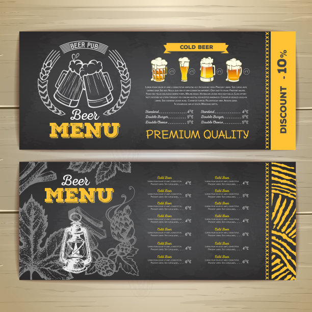 复古粉笔画啤酒菜单设计。图片下载