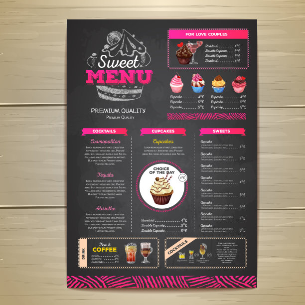 复古粉笔画甜点菜单设计。甜蜜的蛋糕图片下载