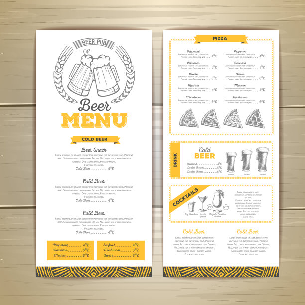 啤酒吧菜单设计。图片下载
