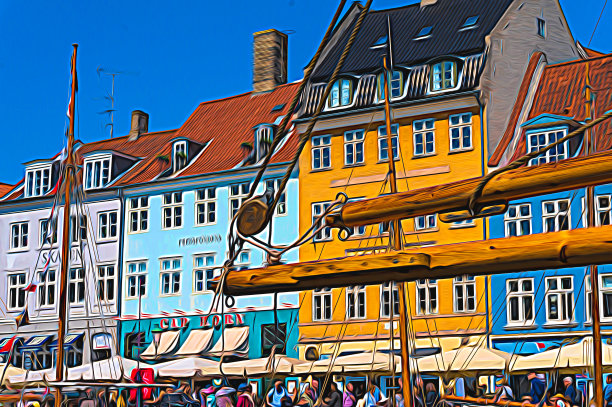 快乐的色彩斑斓的哥本哈根。奇妙的数字说明图片下载