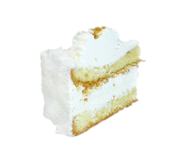 美味可口的甜三角形奶油蛋糕覆盖着白色的椰子片孤立在白色的背景图片下载