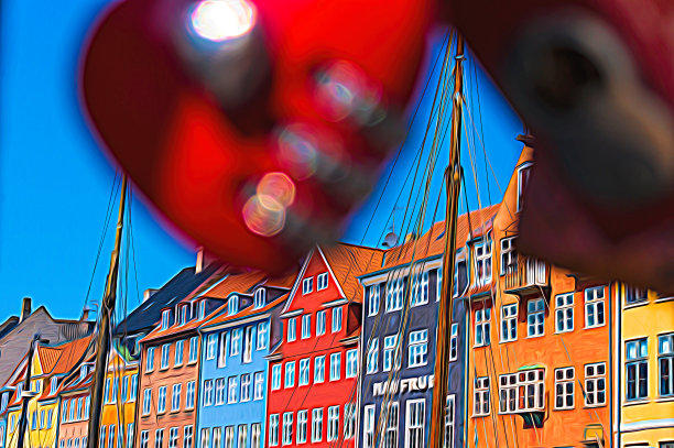 快乐的色彩斑斓的哥本哈根。奇妙的数字说明图片下载