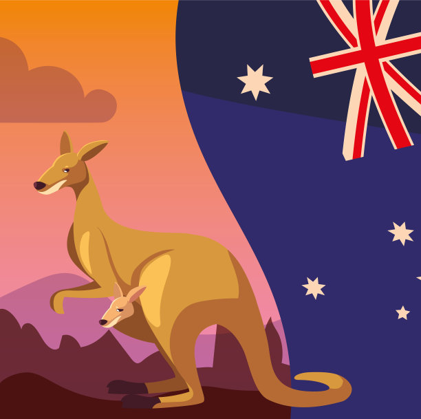袋鼠与澳大利亚国旗的背景图片下载