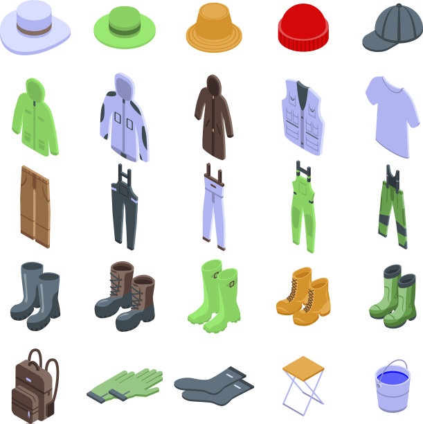 渔民服装图标设置等距风格图片下载