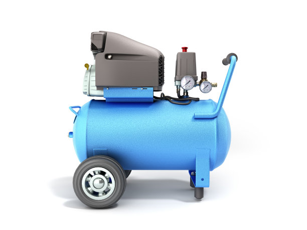 现代蓝色空气压缩机3d渲染在白色背景图片下载