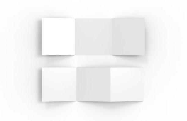 空白的空白三折方形目录，小册子，传单。模拟和模板设计在孤立的白色背景，3d插图图片下载