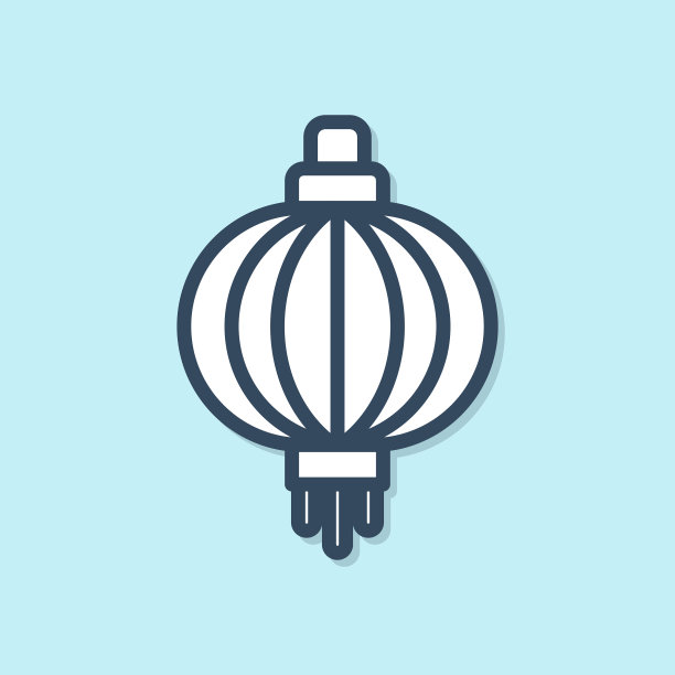 蓝线日本纸灯笼图标孤立上图片下载