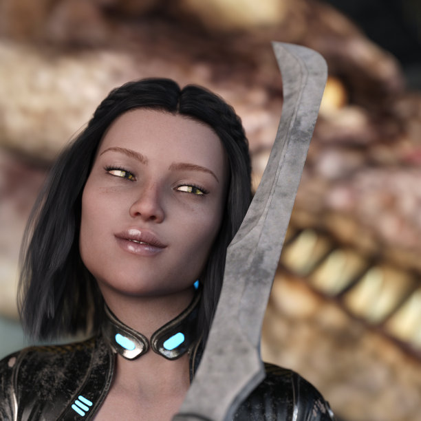 一个以龙为背景的女人的插图图片下载